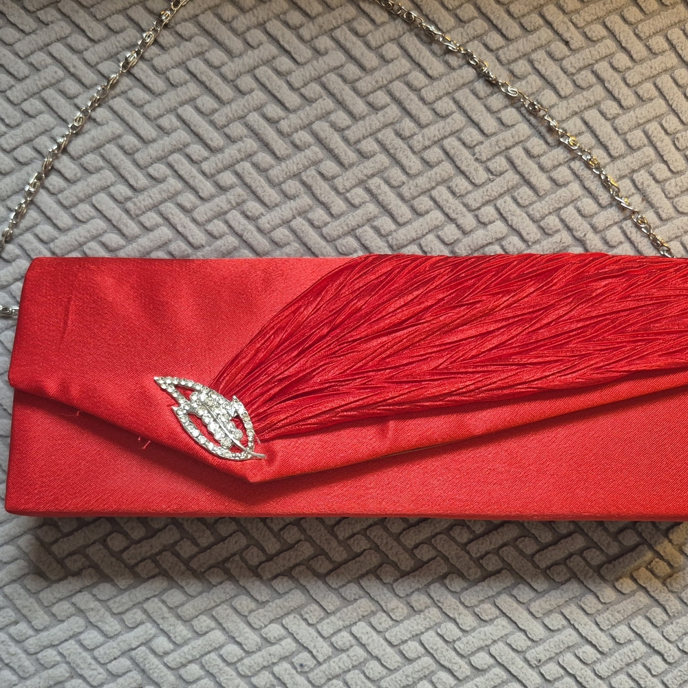 Elegant Red Clutch with Rhinestone Accent